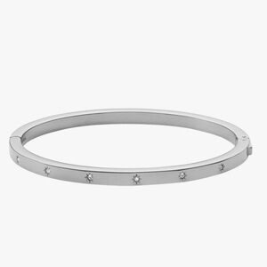 FOSSIL Stainless Steel Rhinestone Bangle Bracelet Oval Shape Clasp Silver Toned